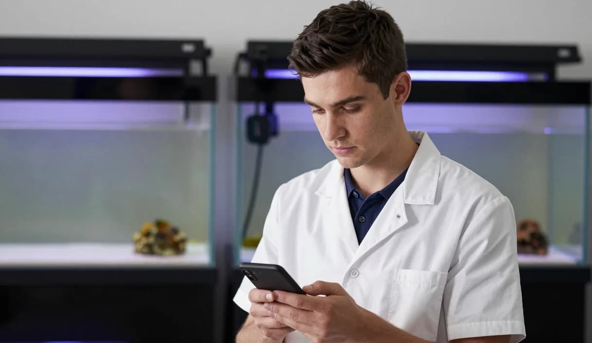 A money transfer for an aquarium service technician on a phone