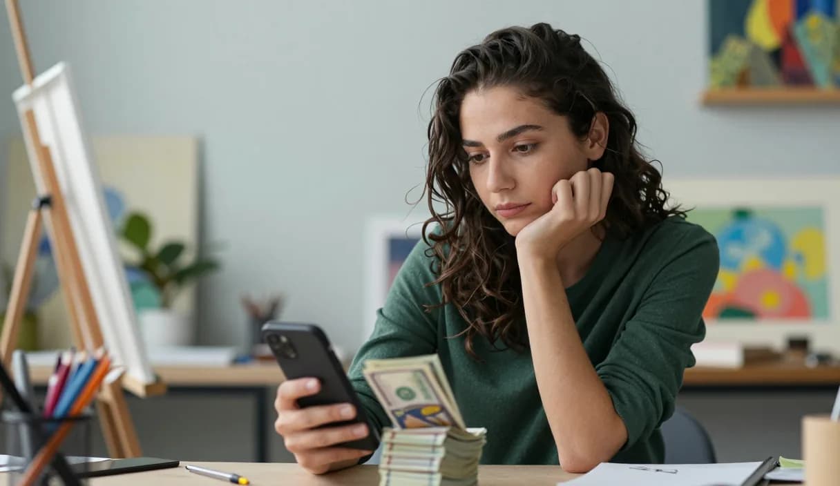 A money transfer for an art teacher on a phone