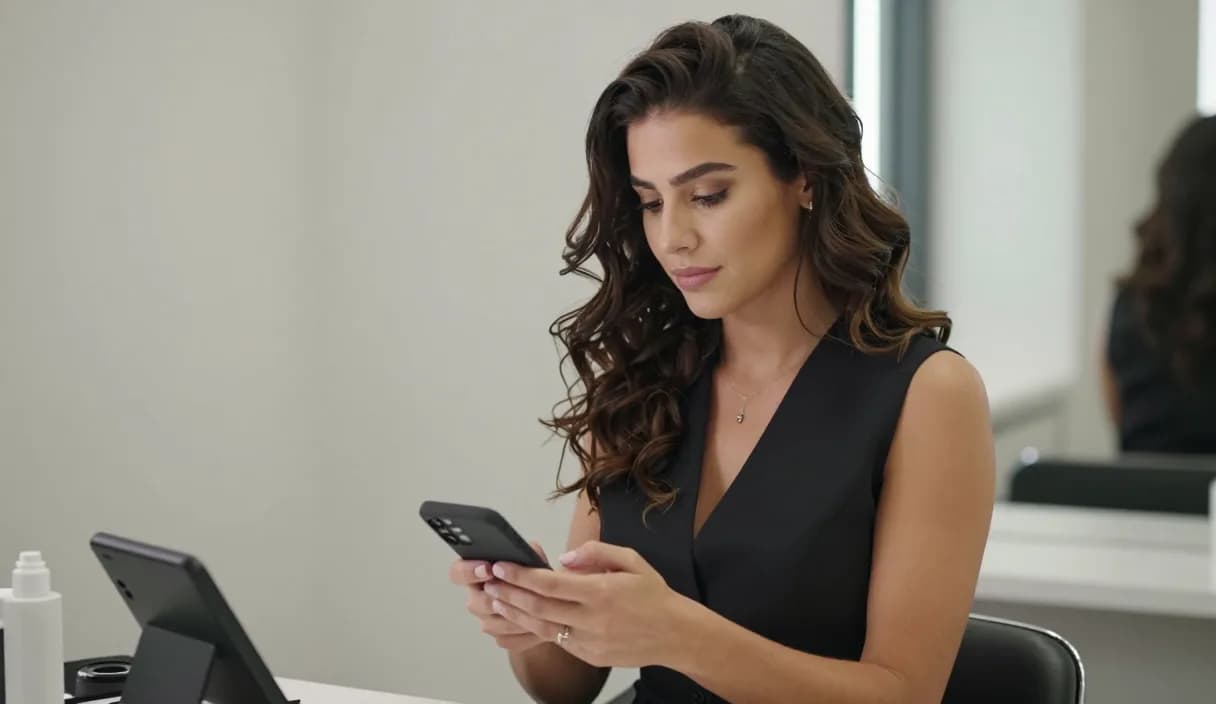 A money transfer for a beauty salon owner on a phone