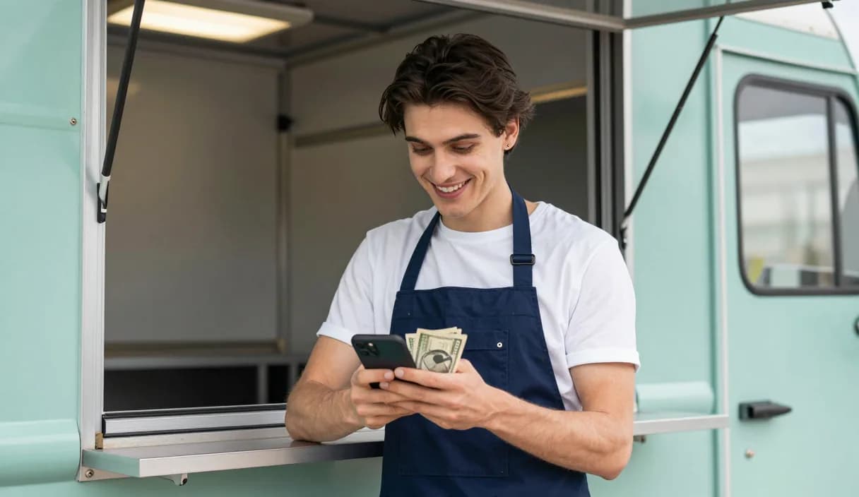 A money transfer for a food truck owner on a phone