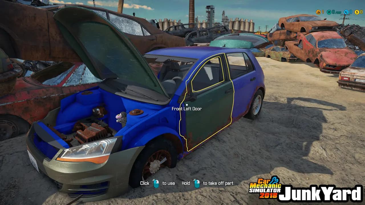 Car Mechanic Simulator 2018-ის სათამაშო კადრი თამაშის მიმდინარეობისას.