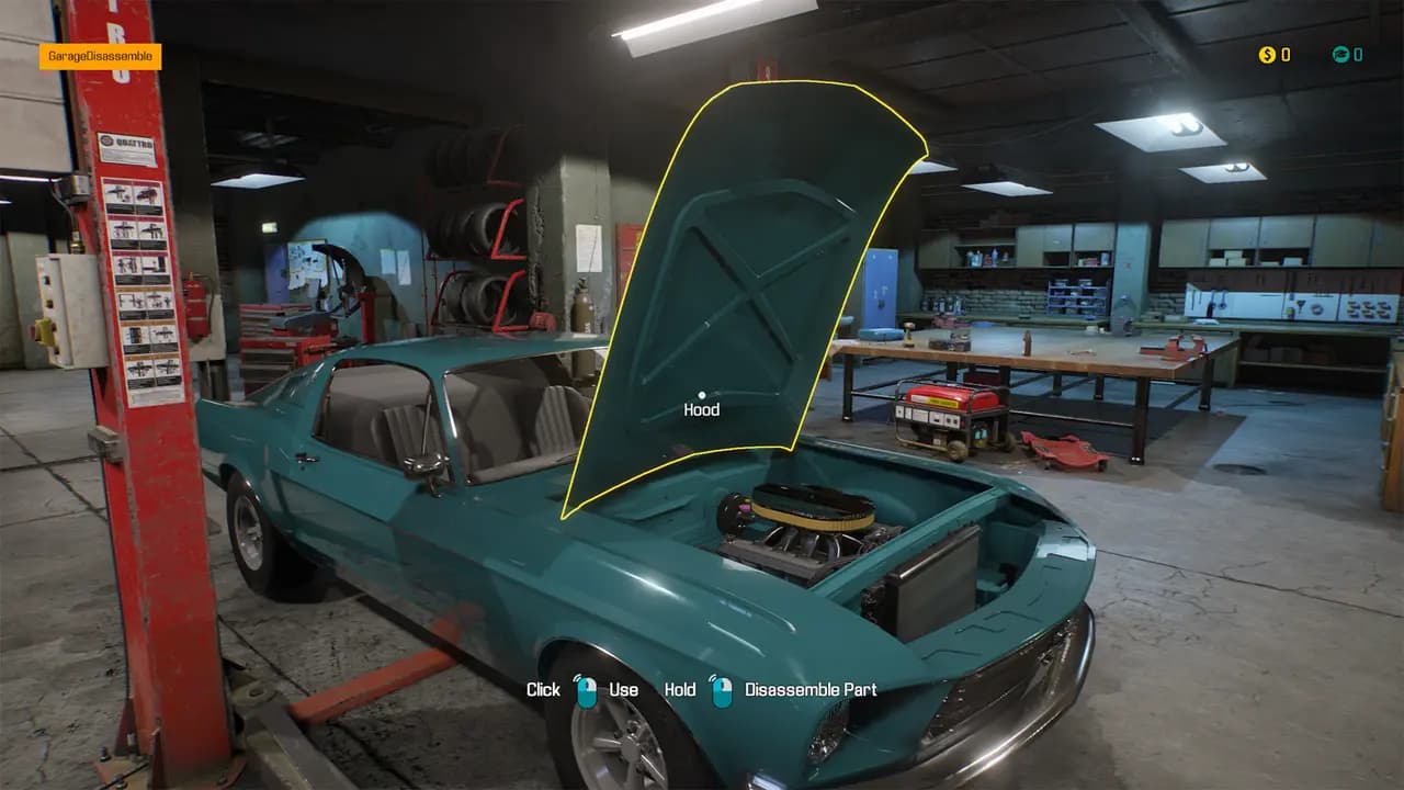Car Mechanic Simulator 2018-ის სათამაშო კადრი თამაშის მიმდინარეობისას.