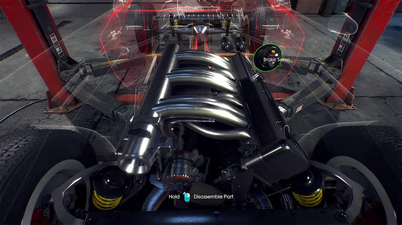 Car Mechanic Simulator 2018-ის სათამაშო კადრი თამაშის მიმდინარეობისას.