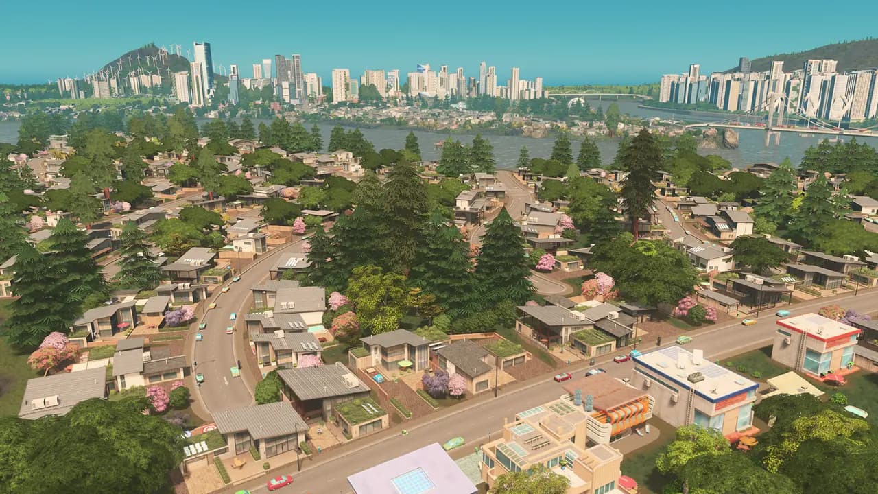 Cities: Skylines-ის სათამაშო კადრი თამაშის მიმდინარეობისას.