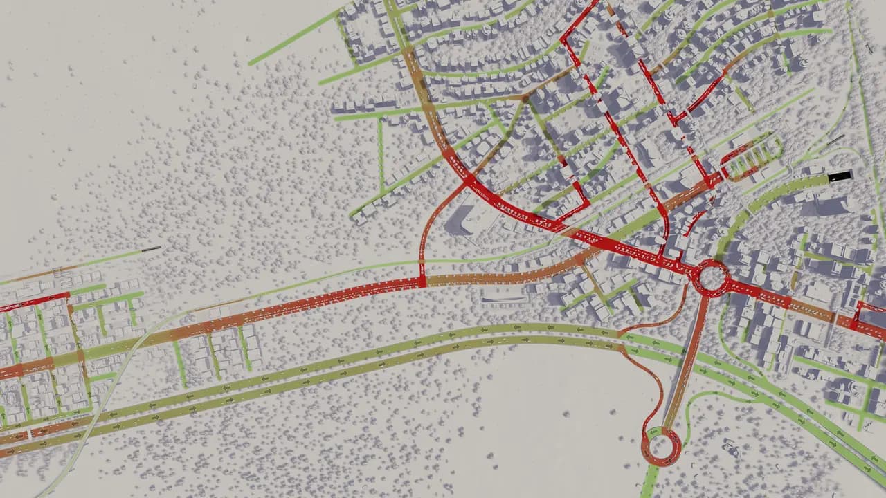 Cities: Skylines-ის სათამაშო კადრი თამაშის მიმდინარეობისას.