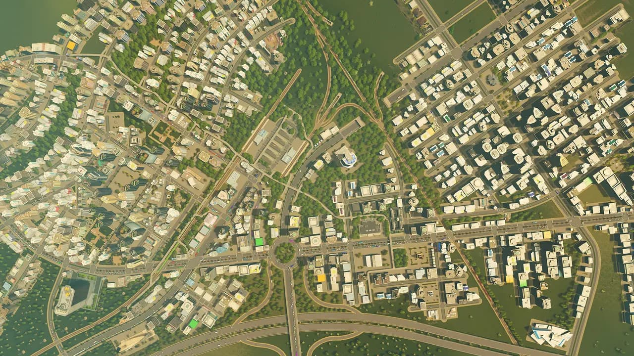 Cities: Skylines-ის სათამაშო კადრი თამაშის მიმდინარეობისას.