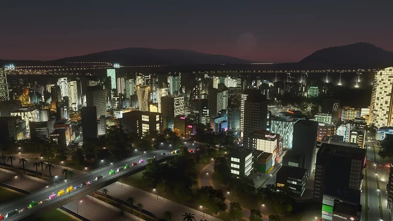 Cities: Skylines-ის სათამაშო კადრი თამაშის მიმდინარეობისას.