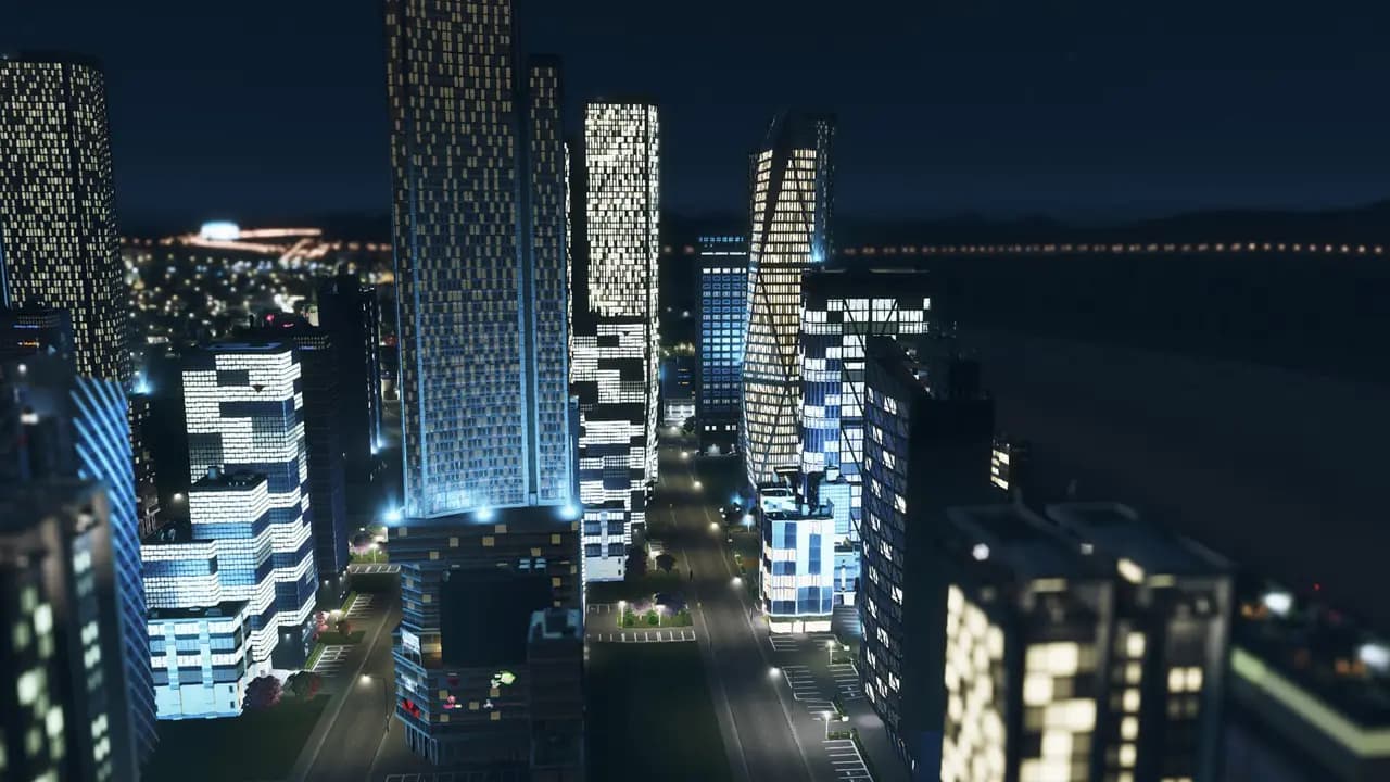 Cities: Skylines-ის სათამაშო კადრი თამაშის მიმდინარეობისას.
