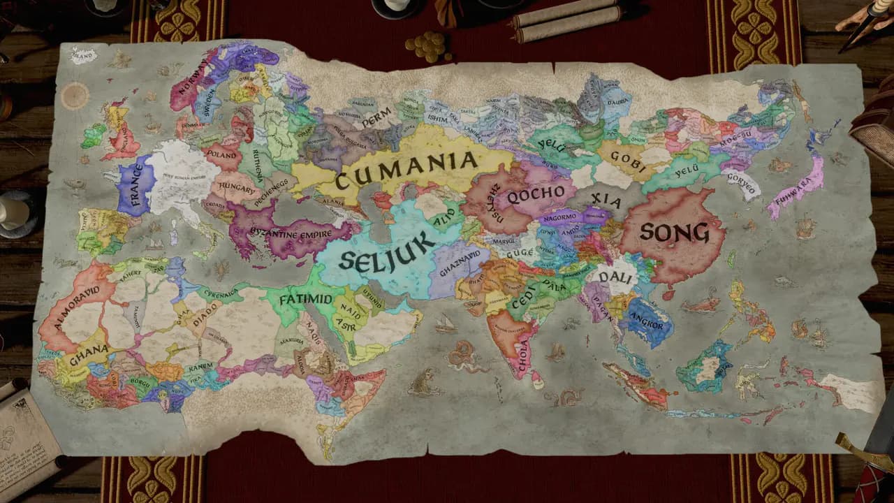 Crusader Kings III-ის სათამაშო კადრი თამაშის მიმდინარეობისას.