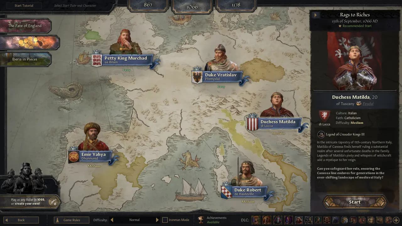 Crusader Kings III-ის სათამაშო კადრი თამაშის მიმდინარეობისას.
