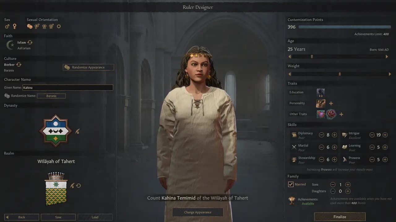 Crusader Kings III-ის სათამაშო კადრი თამაშის მიმდინარეობისას.