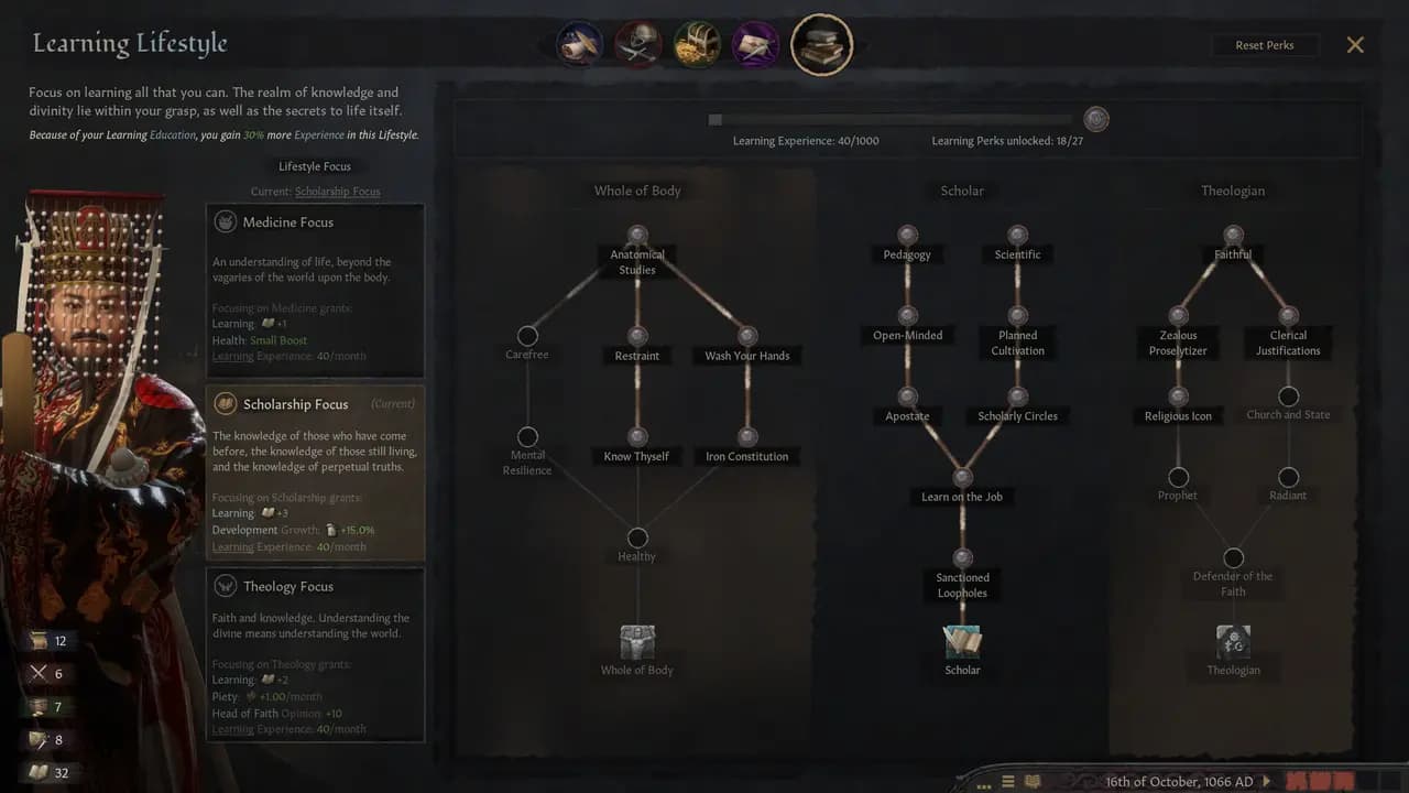 Crusader Kings III-ის სათამაშო კადრი თამაშის მიმდინარეობისას.