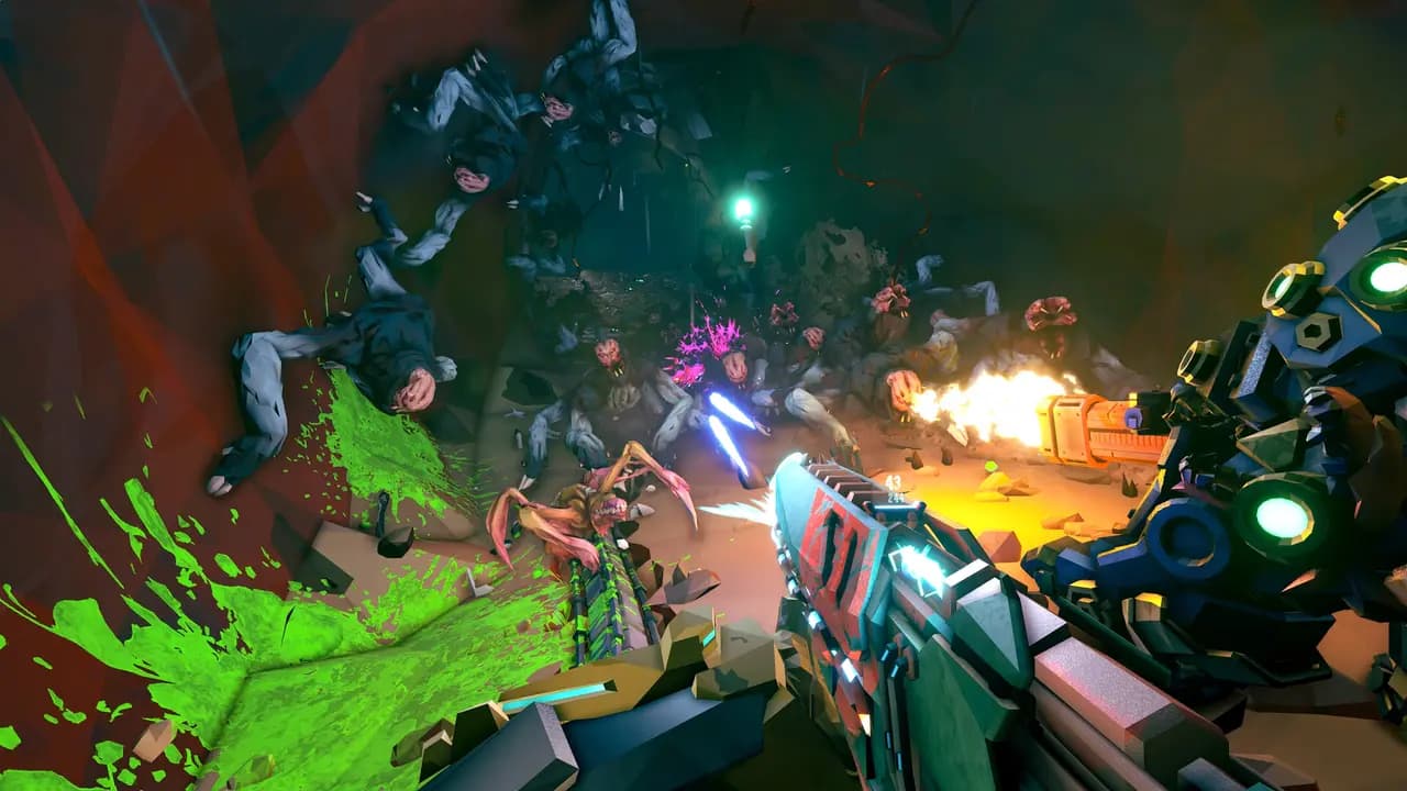 Deep Rock Galactic: Rogue Core-ის სათამაშო კადრი თამაშის მიმდინარეობისას.