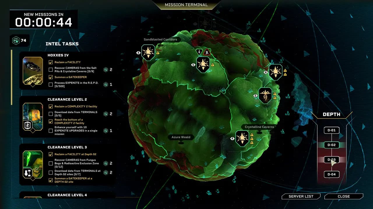 Deep Rock Galactic: Rogue Core-ის სათამაშო კადრი თამაშის მიმდინარეობისას.