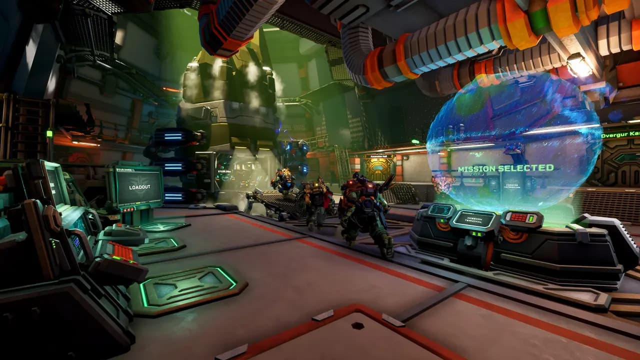 Deep Rock Galactic: Rogue Core-ის სათამაშო კადრი თამაშის მიმდინარეობისას.