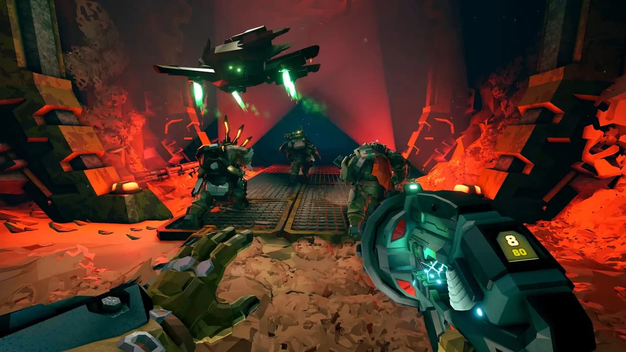 Deep Rock Galactic: Rogue Core-ის სათამაშო კადრი თამაშის მიმდინარეობისას.