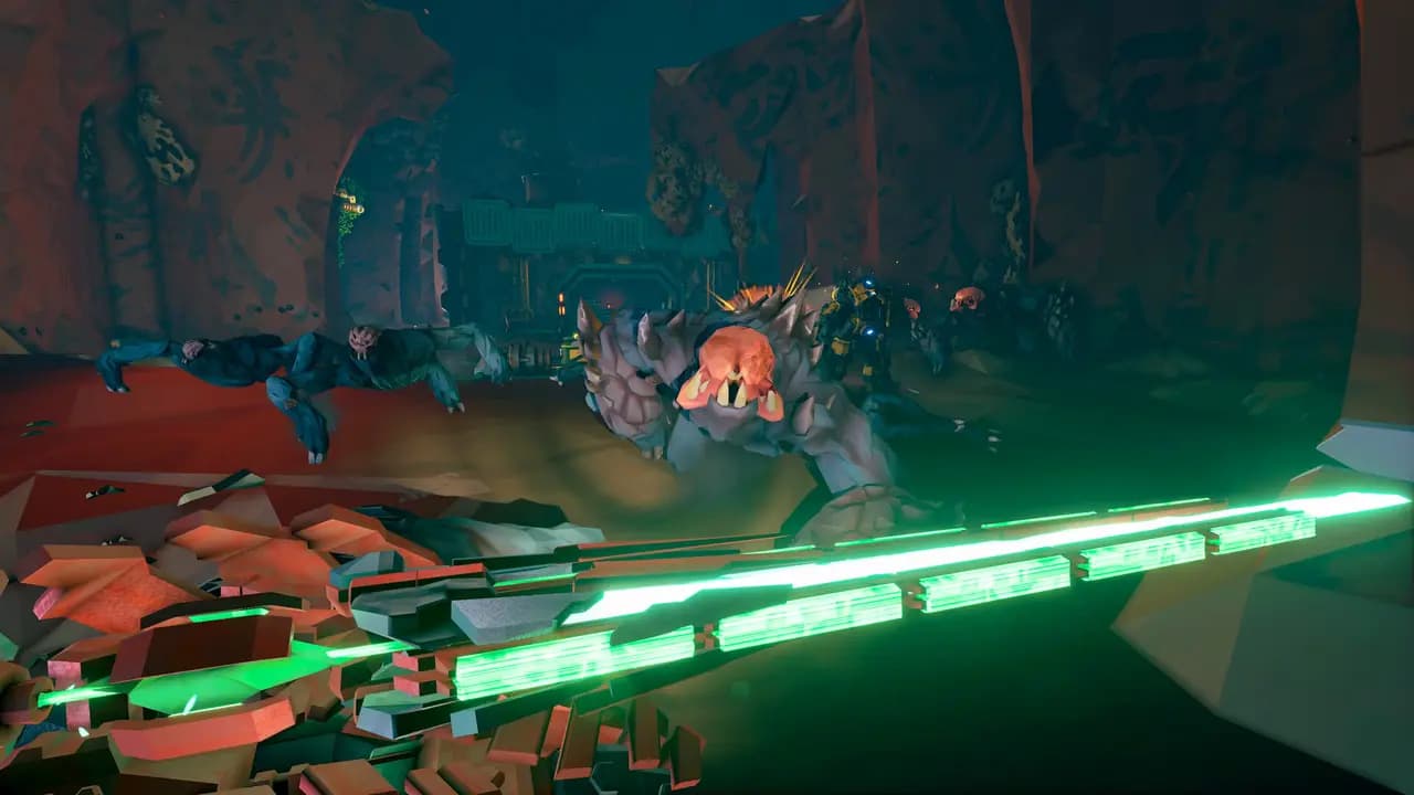 Deep Rock Galactic: Rogue Core-ის სათამაშო კადრი თამაშის მიმდინარეობისას.