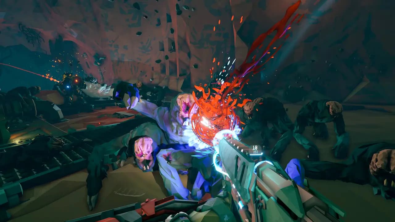 Deep Rock Galactic: Rogue Core-ის სათამაშო კადრი თამაშის მიმდინარეობისას.