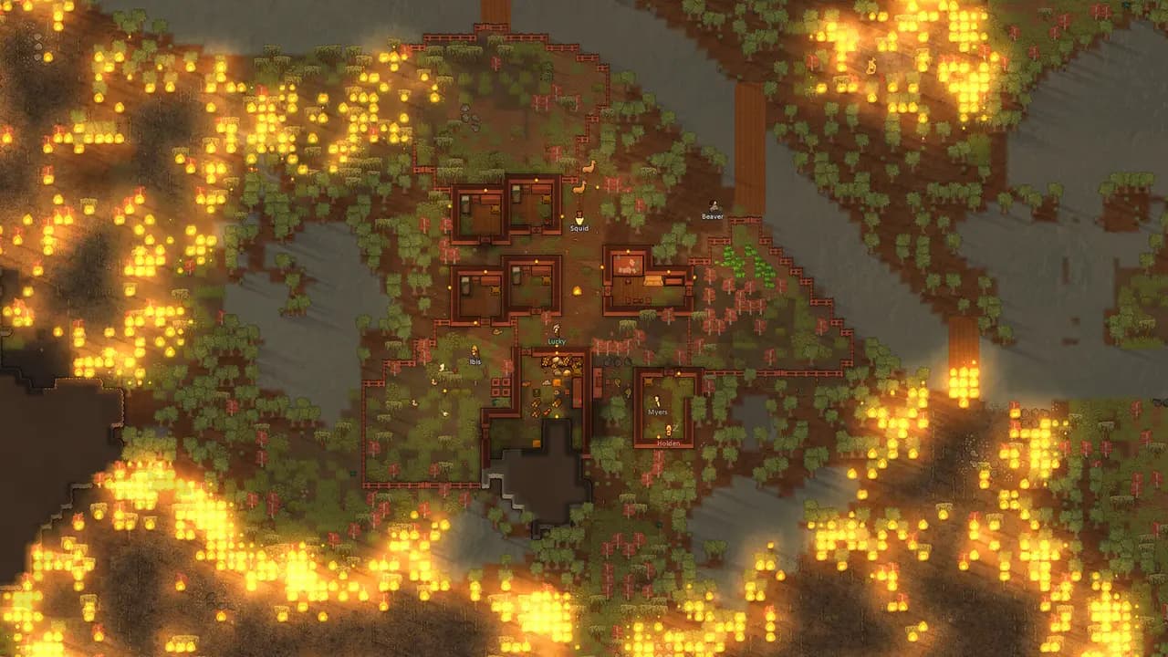 RimWorld-ის სათამაშო კადრი თამაშის მიმდინარეობისას.