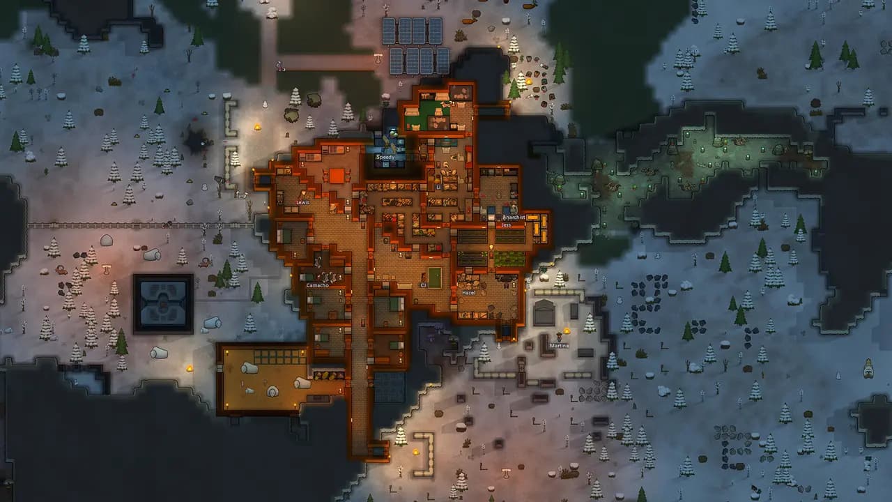 RimWorld-ის სათამაშო კადრი თამაშის მიმდინარეობისას.