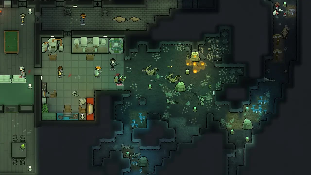 RimWorld-ის სათამაშო კადრი თამაშის მიმდინარეობისას.