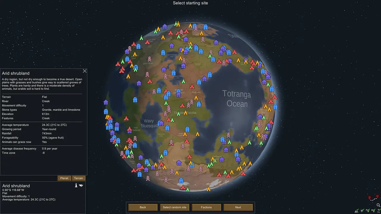 RimWorld-ის სათამაშო კადრი თამაშის მიმდინარეობისას.