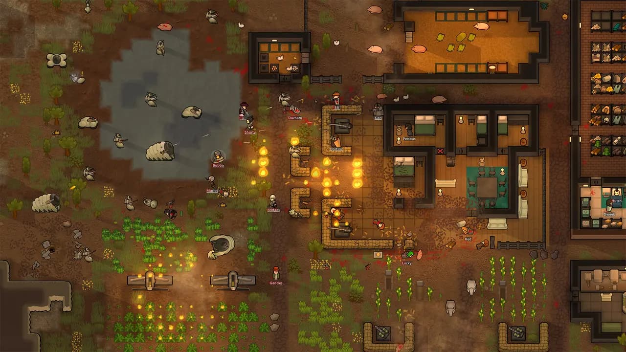 RimWorld-ის სათამაშო კადრი თამაშის მიმდინარეობისას.