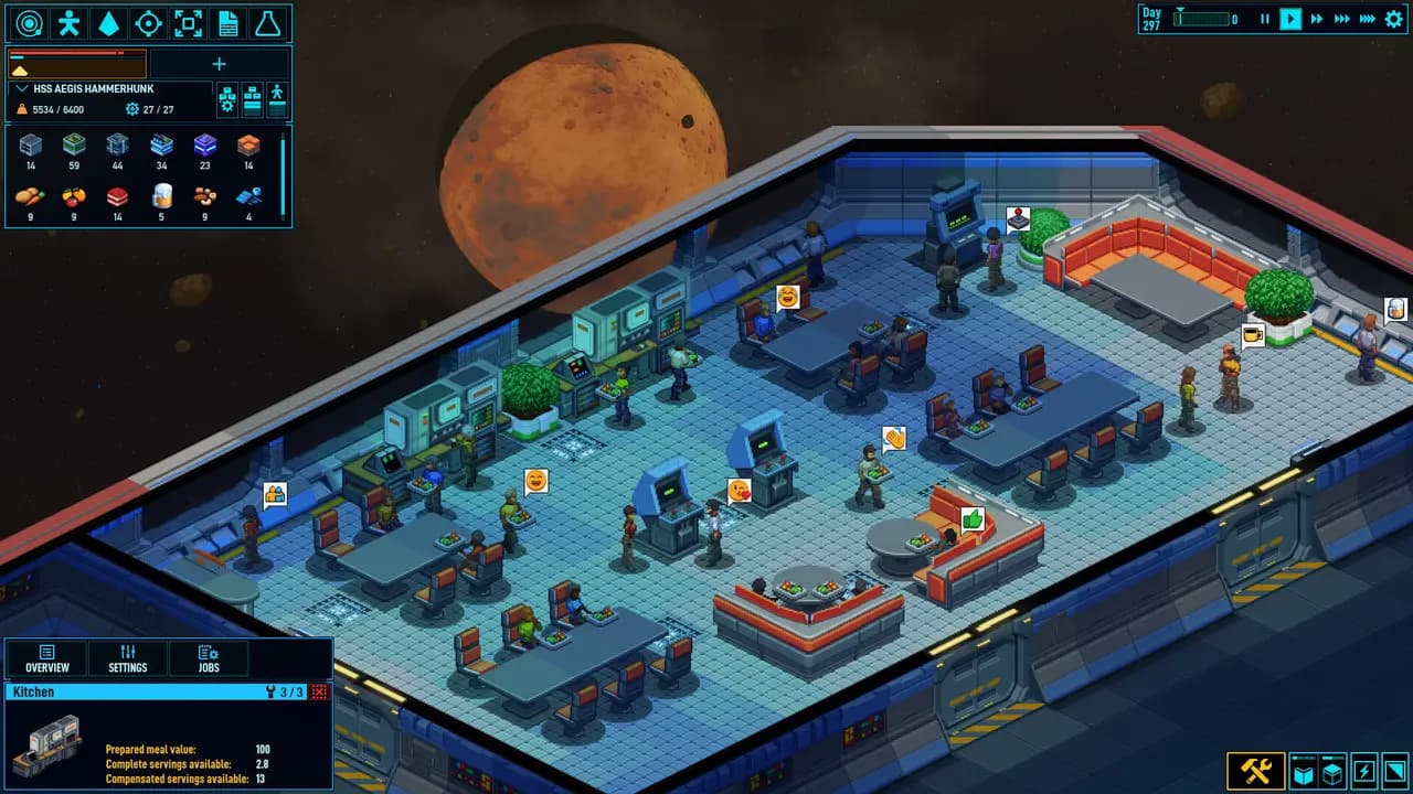 Space Haven-ის სათამაშო კადრი თამაშის მიმდინარეობისას.