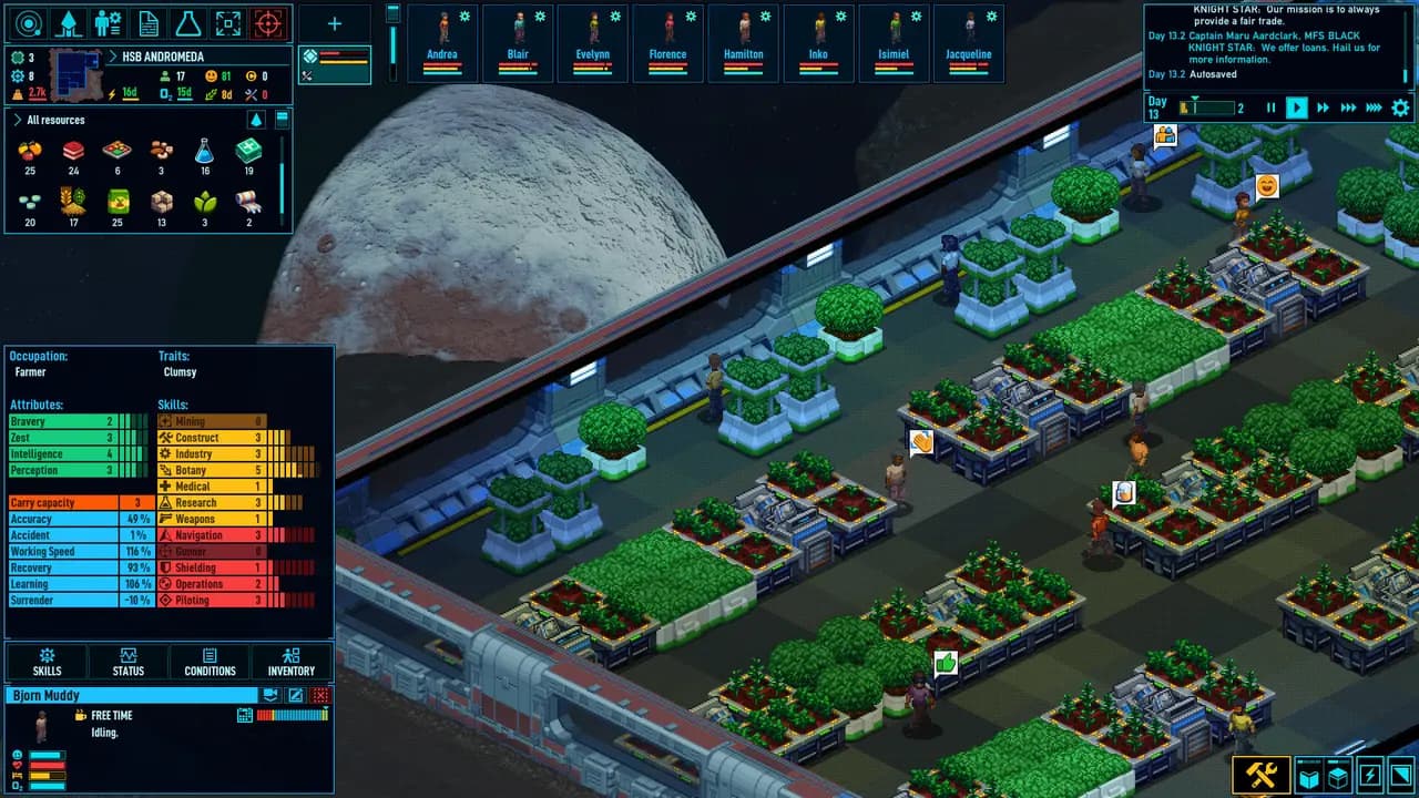 Space Haven-ის სათამაშო კადრი თამაშის მიმდინარეობისას.