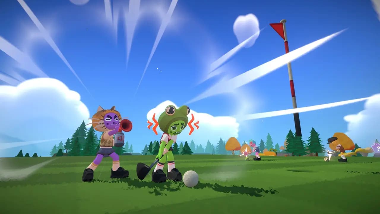 Super Battle Golf-ის სათამაშო კადრი თამაშის მიმდინარეობისას.