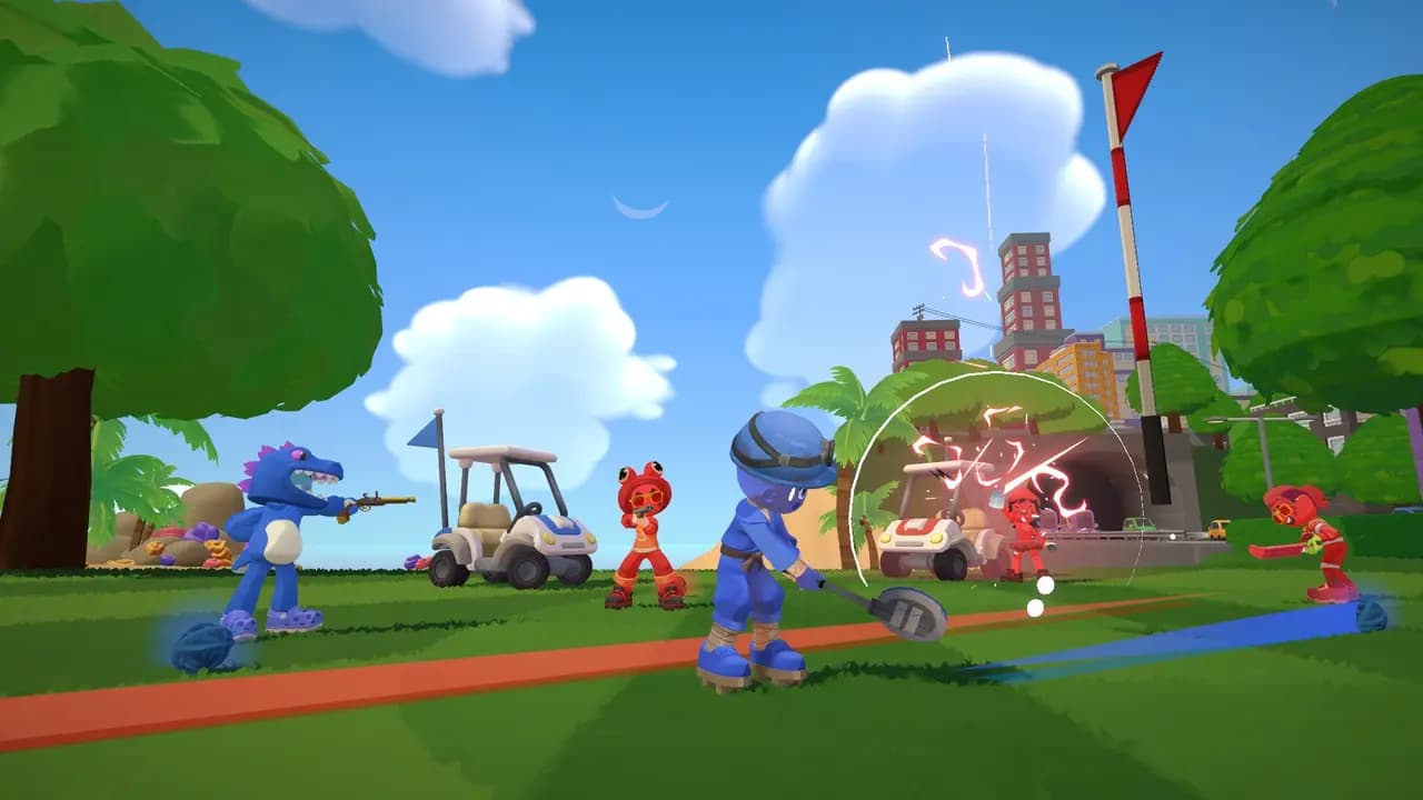 Super Battle Golf-ის სათამაშო კადრი თამაშის მიმდინარეობისას.
