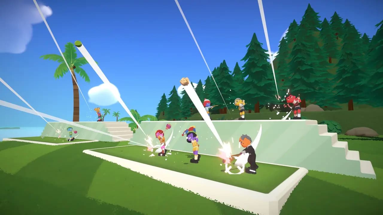 Super Battle Golf-ის სათამაშო კადრი თამაშის მიმდინარეობისას.