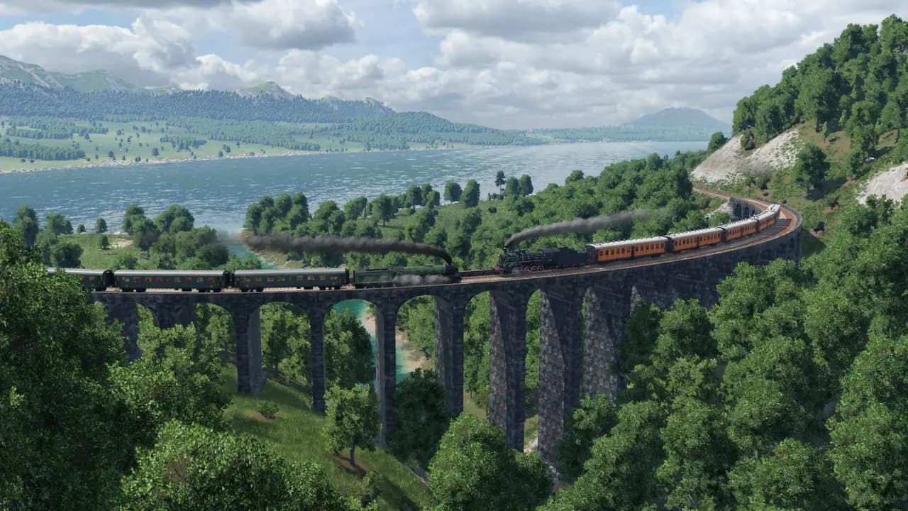 Transport Fever 2-ის სათამაშო კადრი თამაშის მიმდინარეობისას.