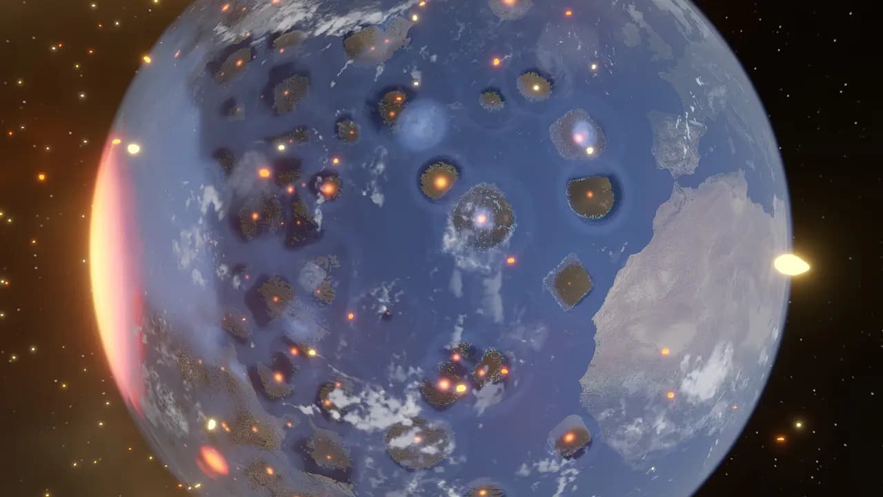 Universe Sandbox-ის სათამაშო კადრი თამაშის მიმდინარეობისას.