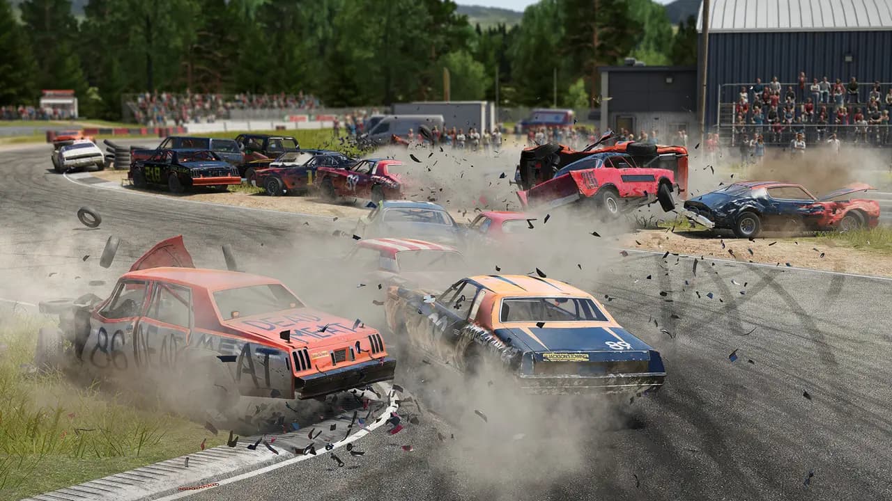 Wreckfest-ის სათამაშო კადრი თამაშის მიმდინარეობისას.