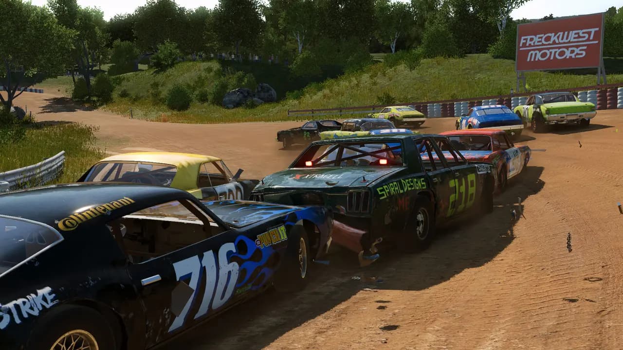 Wreckfest-ის სათამაშო კადრი თამაშის მიმდინარეობისას.
