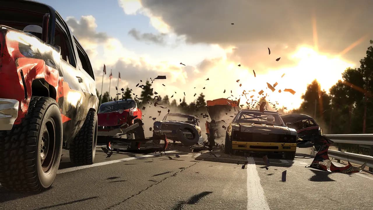 Wreckfest-ის სათამაშო კადრი თამაშის მიმდინარეობისას.
