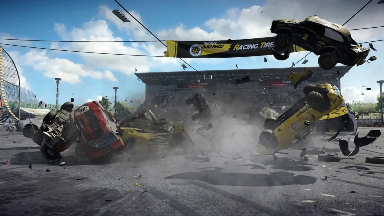 Wreckfest-ის სათამაშო კადრი თამაშის მიმდინარეობისას.