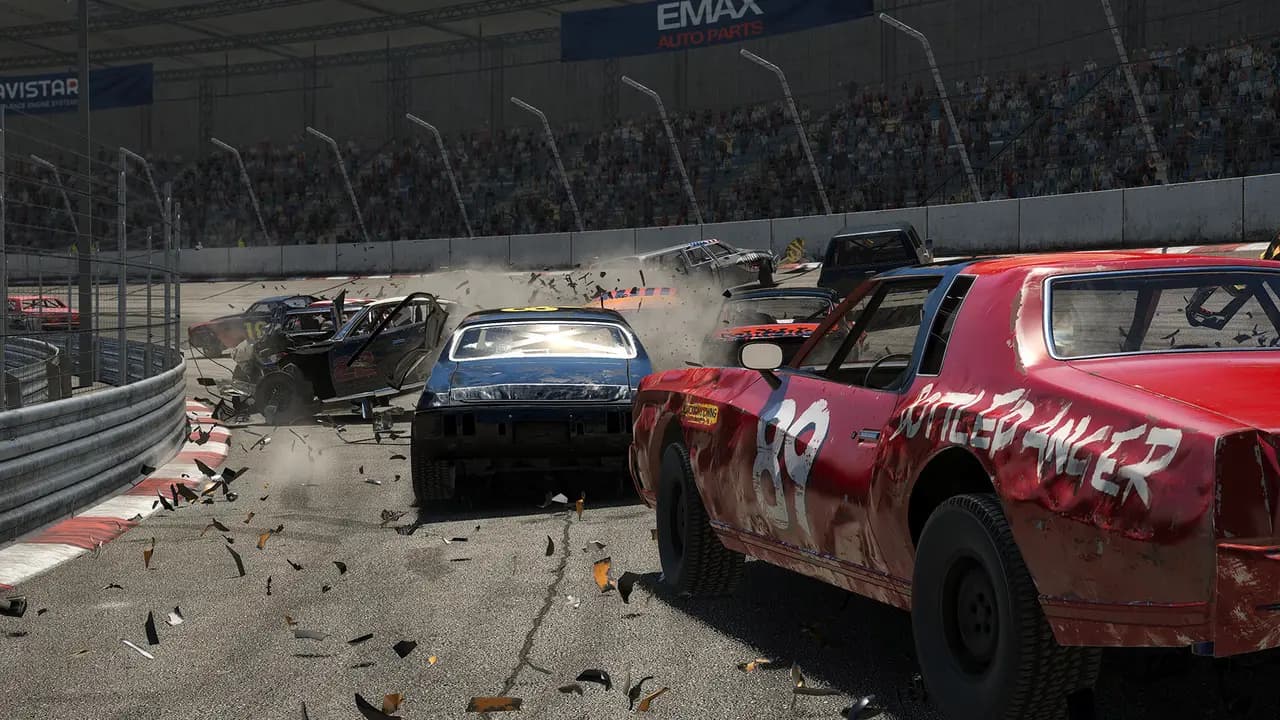 Wreckfest-ის სათამაშო კადრი თამაშის მიმდინარეობისას.