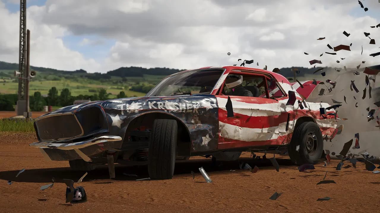 Wreckfest-ის სათამაშო კადრი თამაშის მიმდინარეობისას.
