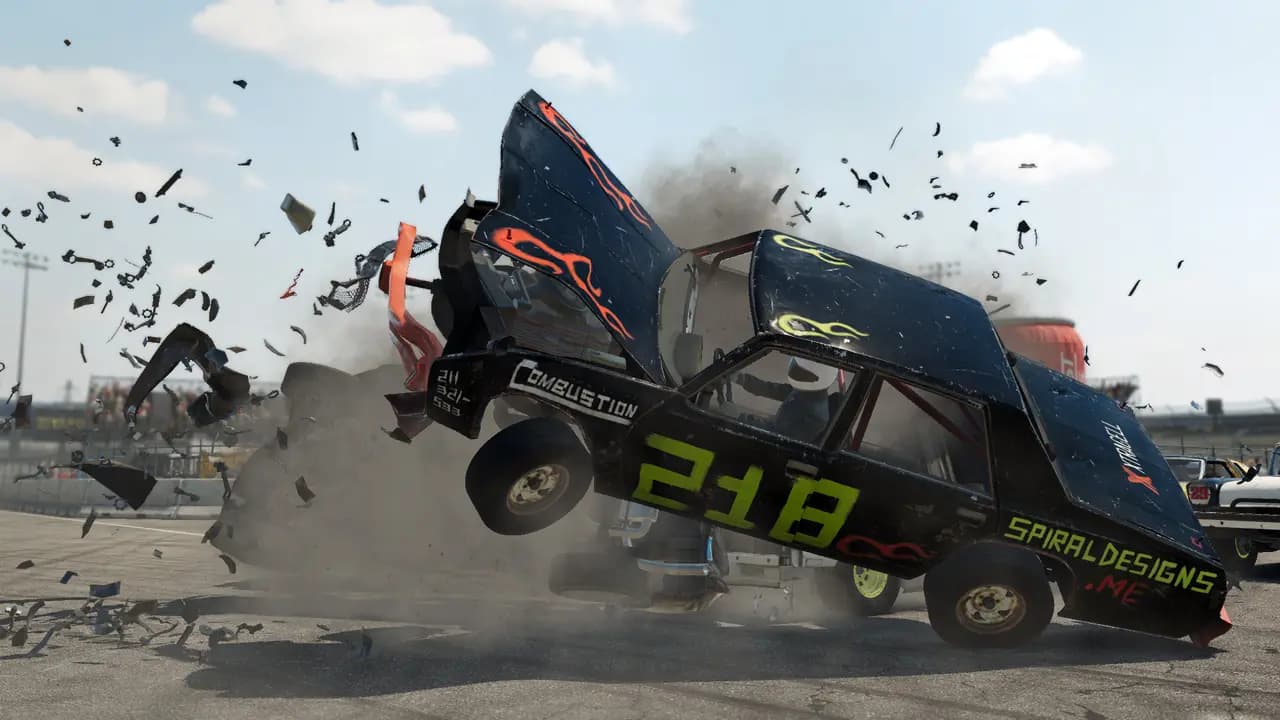 Wreckfest-ის სათამაშო კადრი თამაშის მიმდინარეობისას.