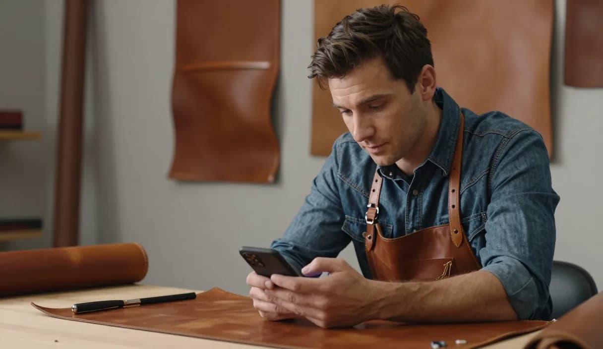 A money transfer for a leather craftsman on a phone