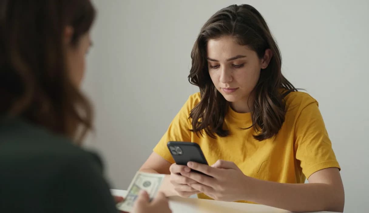 A money transfer for a nail artist on a phone