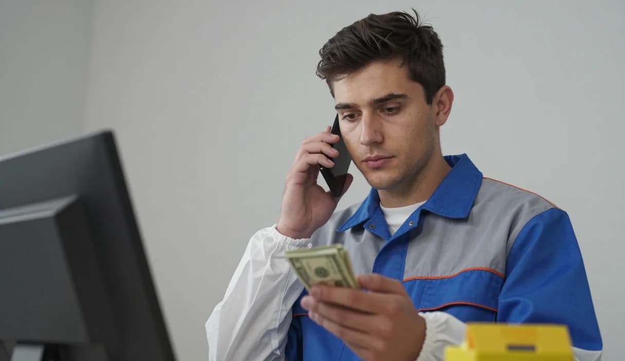 A money transfer for a pest control worker on a phone