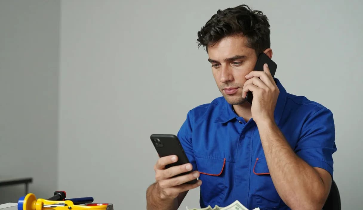 A money transfer for a plumber on a phone