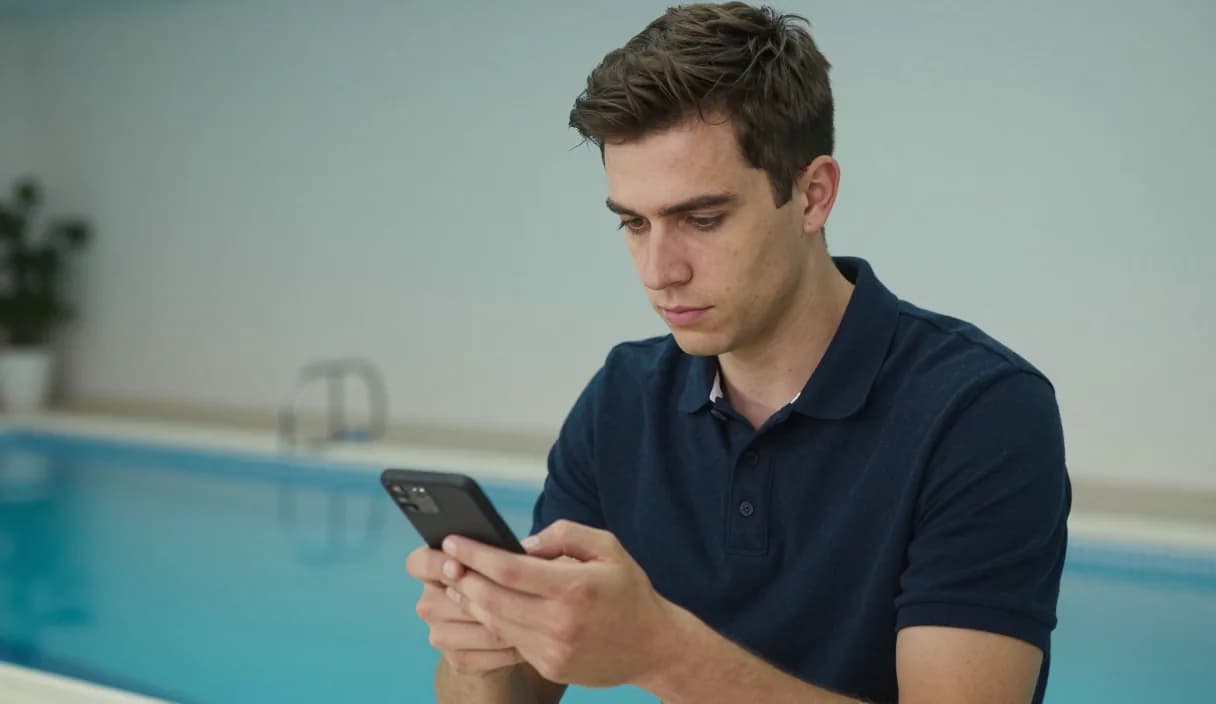 A money transfer for a pool technician on a phone