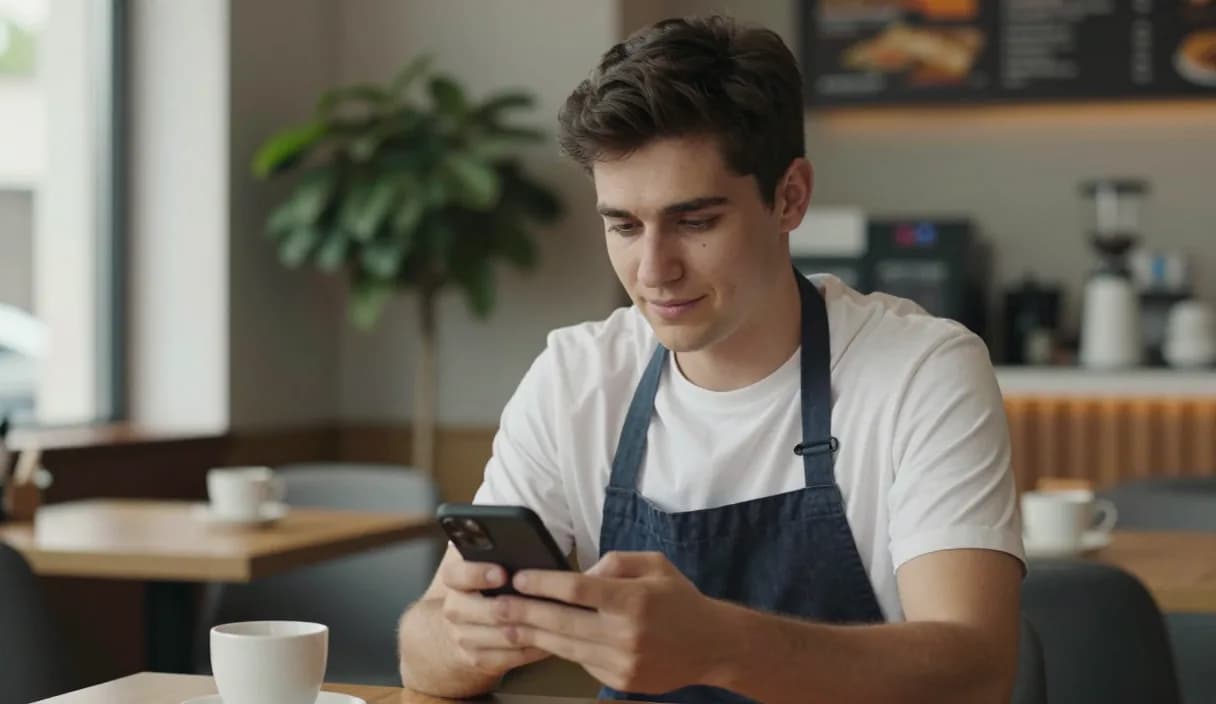 A money transfer for a restaurant owner on a phone