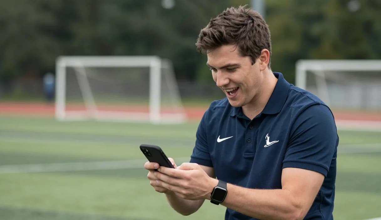 A money transfer for a sports academy coach on a phone