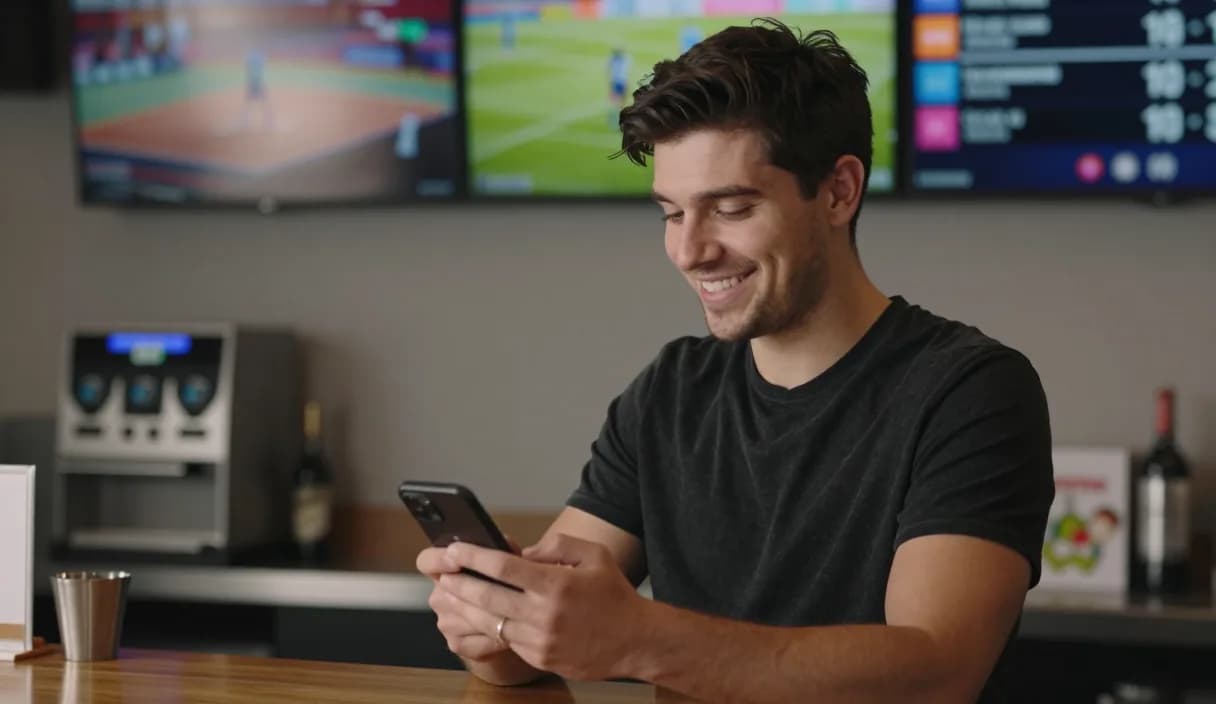 A money transfer for a sports bar owner on a phone