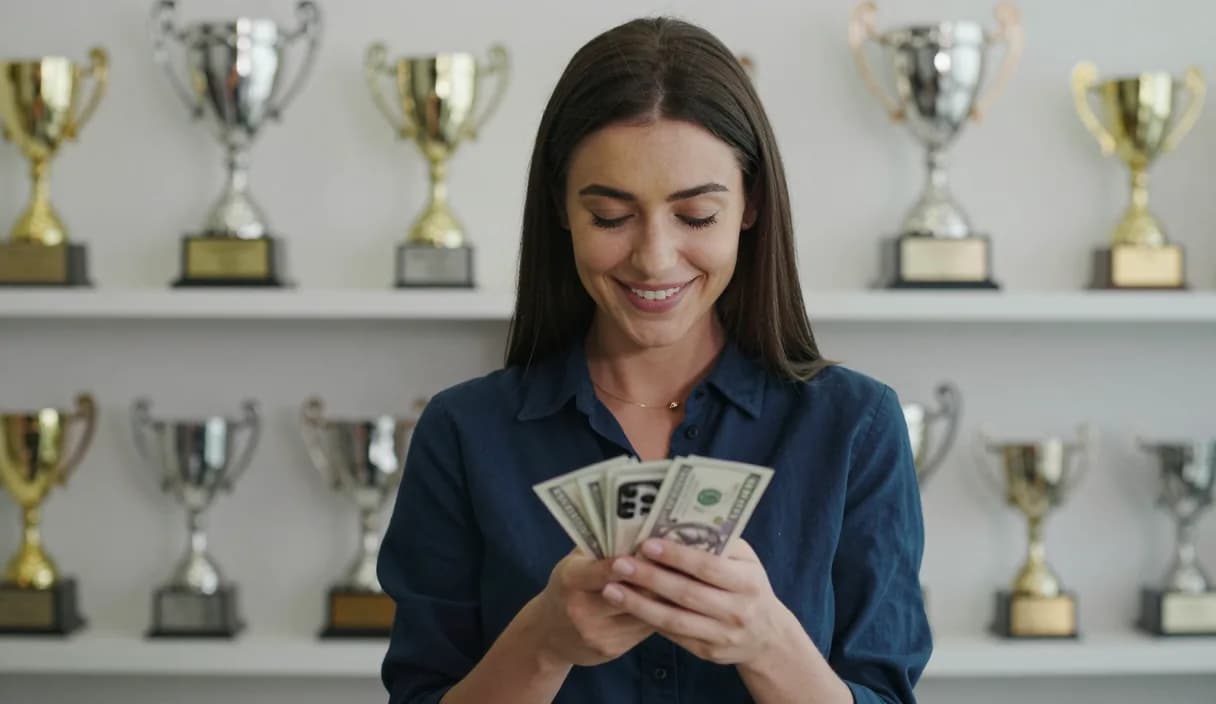 A money transfer for a trophy shop owner on a phone